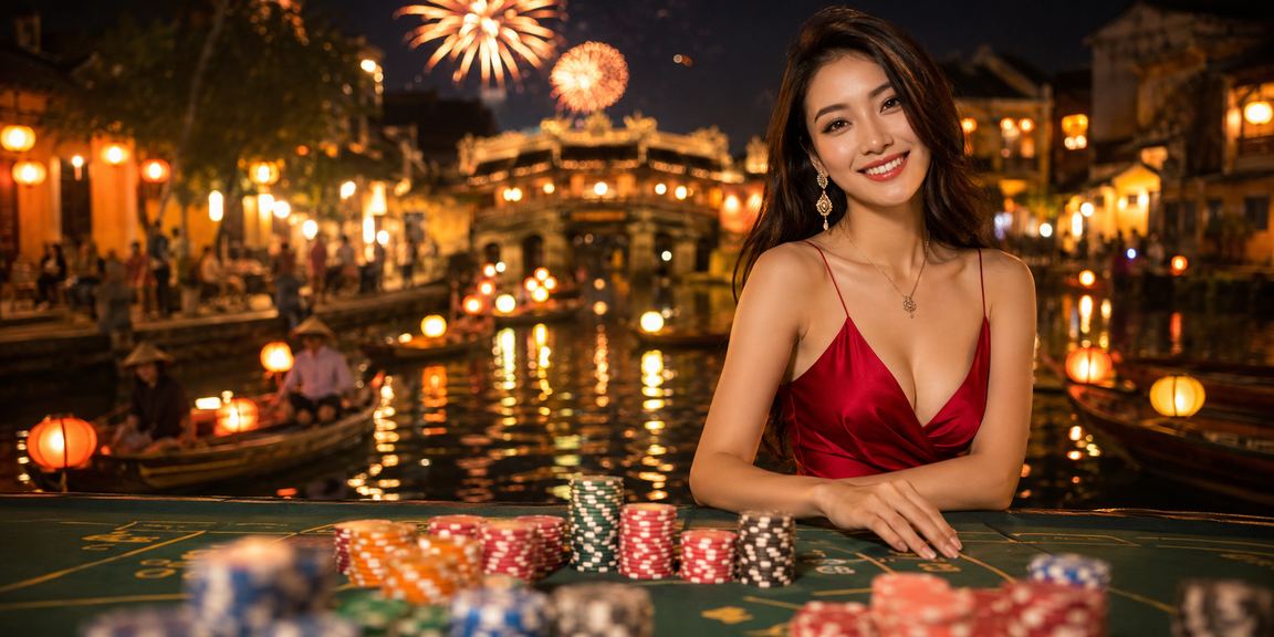 Cảnh khu phố cá cược đêm tại Hội An